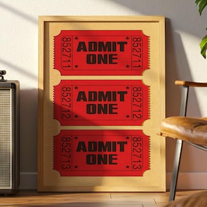 Vintage Admit One Ticket Poster: Retro Pop Art Home Theater Decor