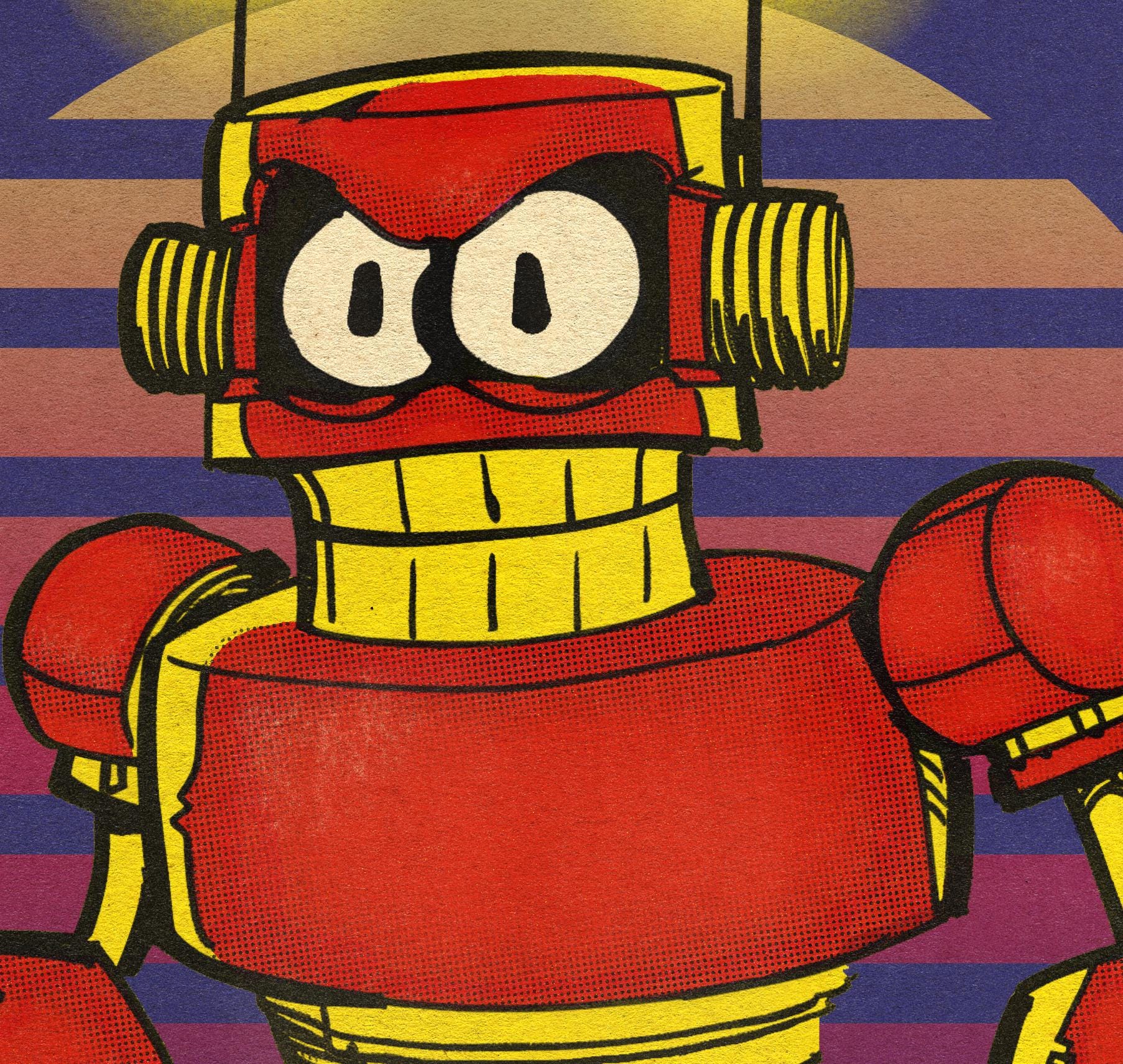 レトロロボットポスター：80年代コミックSFポップアートプリント