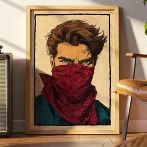 Vintage, Western Outlaw, Bandana, Masked, Cowboy Art, Cowboy Print, Premium Matte Paper