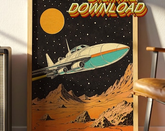 Retro Sci-Fi Spaceship Digital Download: Vintage Space Art, Retro Comic Style
