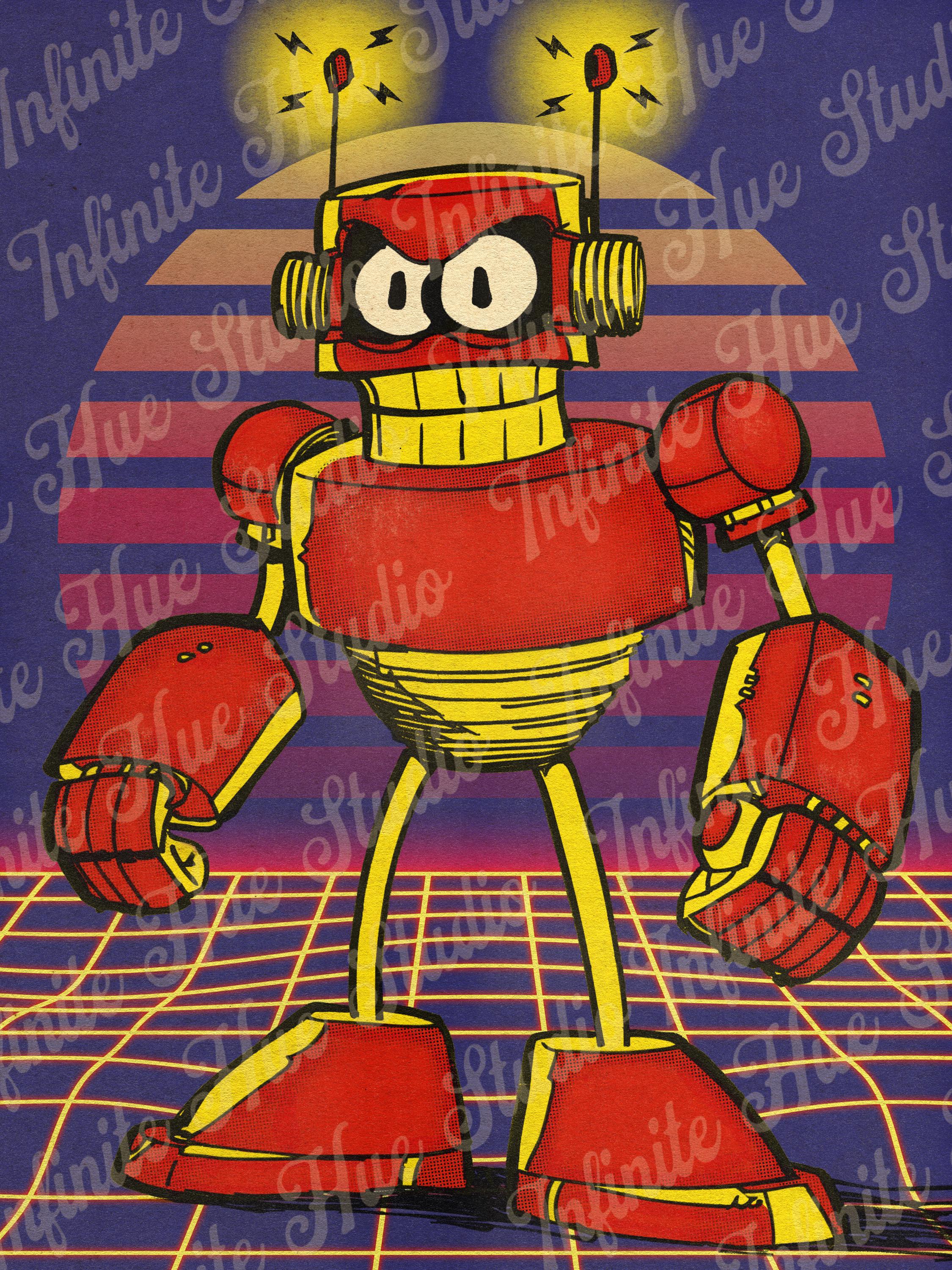 レトロロボットポスター：80年代コミックSFポップアートプリント