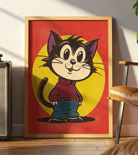 Retro Cartoon Cat Poster: Vintage Comic Book Style Matte Print - Etsy