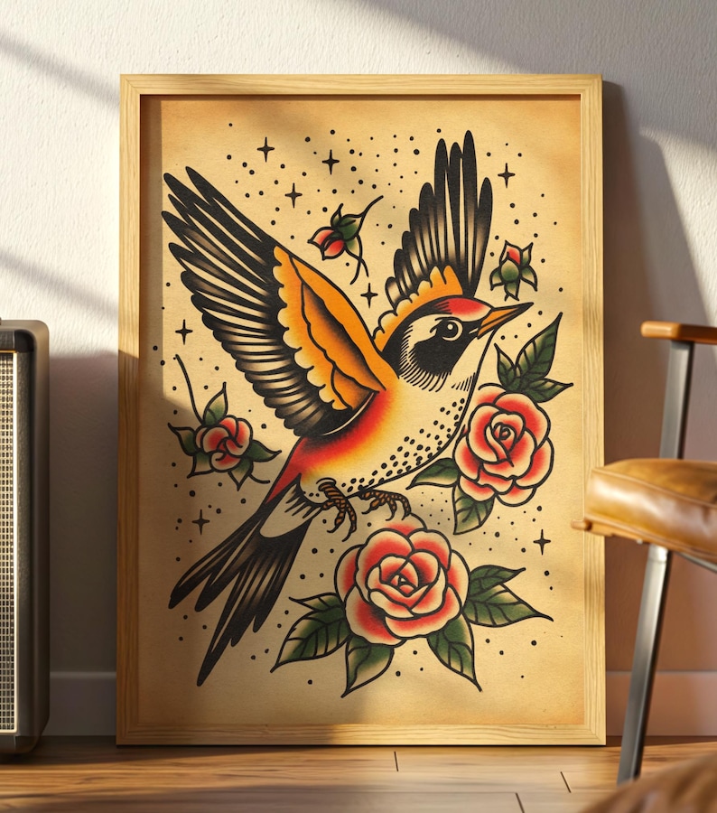 Swallow Bird Tattoo Flash Poster: Vintage American Traditional Ink Art ...