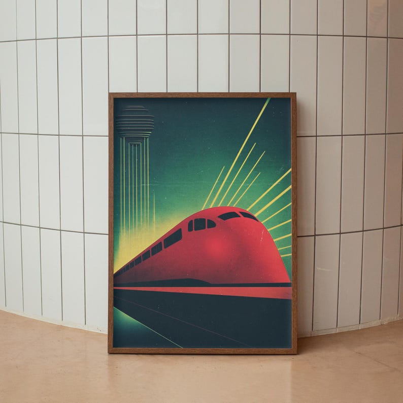 Retro Futurism, Train, Art Deco Poster, Vintage Railway Travel Print ...