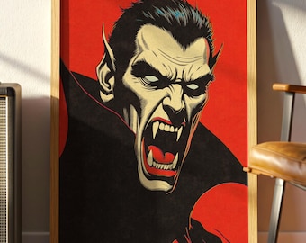 Retro Dracula Poster: Bold Red & Black Vampire, Vintage Comic Style