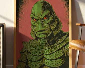Retro Horror Movie Poster: Vintage Lagoon Monster Pop Art Print