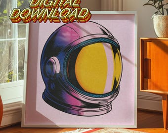 Retro Astronaut Helmet Pop Art Print, Colorful Space Wall Decor (Digital Download)