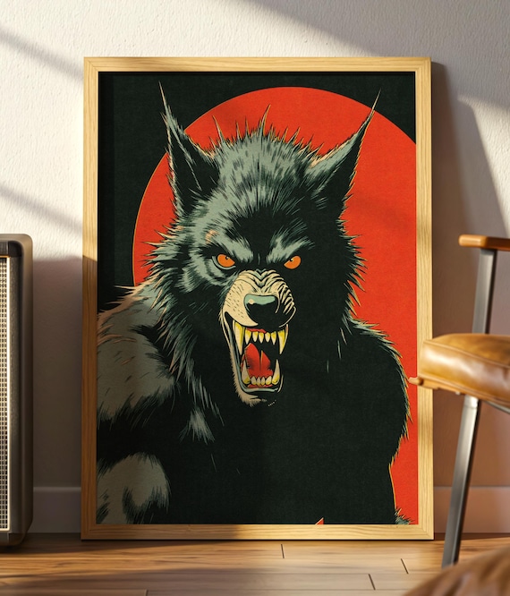 Retro Werewolf Horror Poster: Vintage Comic Book Style Halloween Art