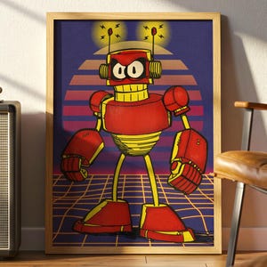 Retro Robot Poster: 80s Comic Sci-Fi Pop Art Print