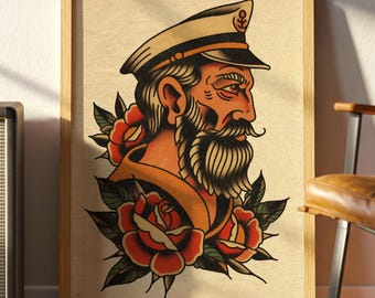Sailor Tattoo Art Print: Amerikaanse traditionele flitser, vintage nautische poster
