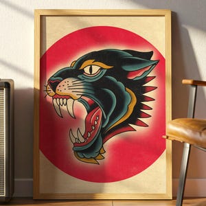 Panther Tattoo Poster: American Traditional Flash Art Print