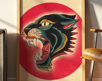 Panther Tattoo Poster: American Traditional Flash Art Print