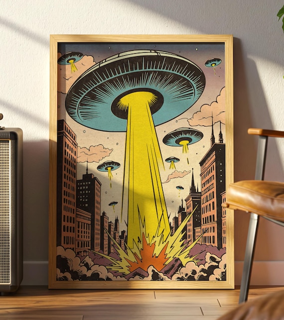 Retro Sci-fi Comic Print: UFO Invasion, Vintage Pop Art Poster - Etsy