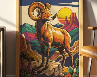 Vintage Bighorn Sheep Poster | Southwestern Desert Wildlife Art Print