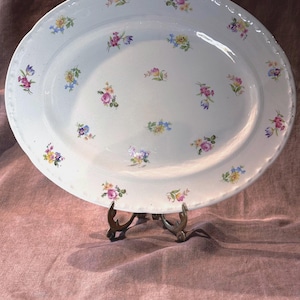 Antique Uranium Glazed Hand Painted Floral Serving Tray - 13.5”x10.75” Crooksville China