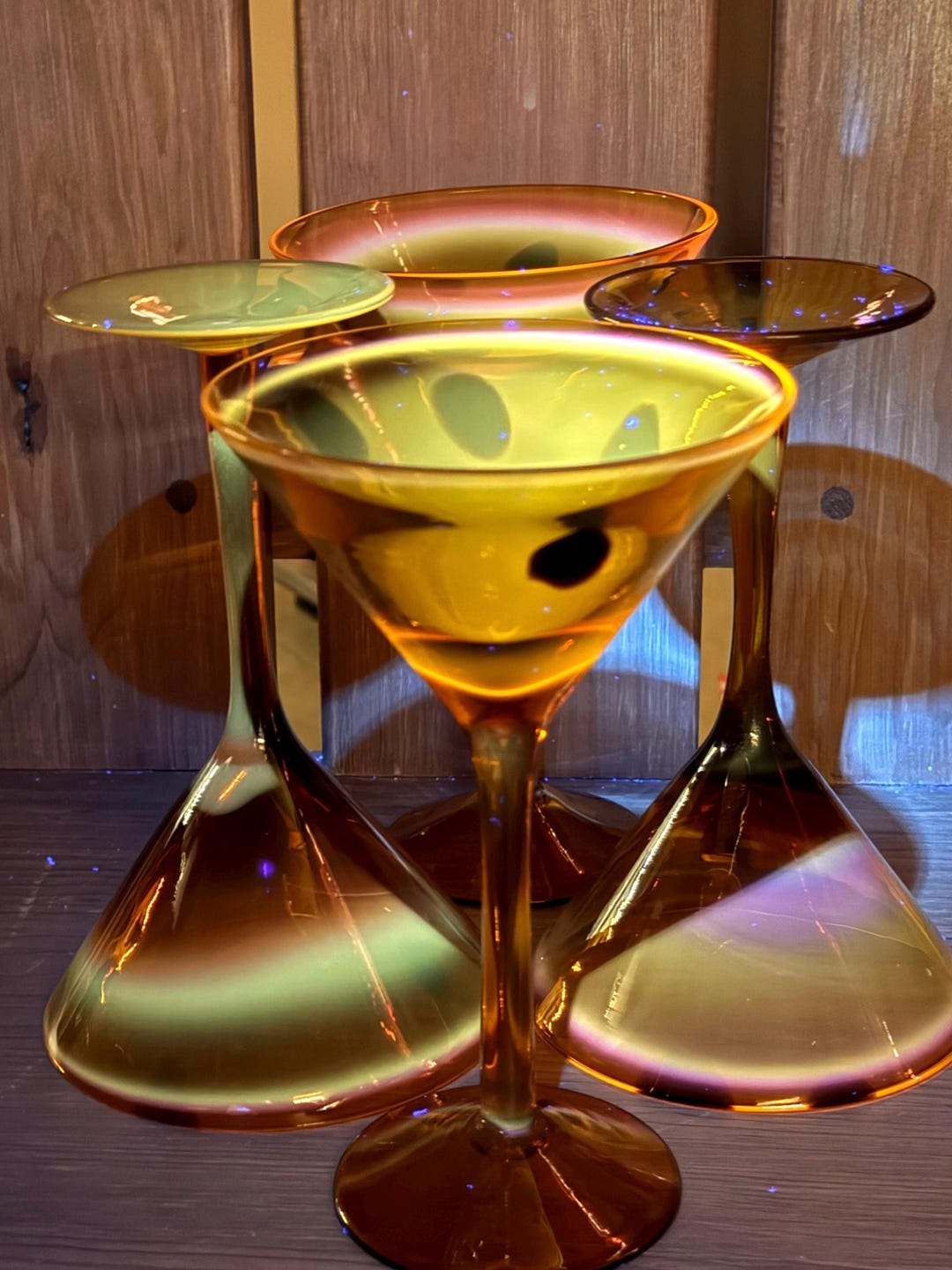 4 Piece Set of Vintage Amber Polka Dot Martini Glasses With Cadmium ...