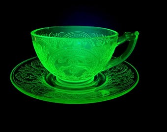 Vintage & Antique Uranium Glassware - Indiana-Anchor Hocking-Federal-Cambridge-Macbeth Evan’s - Teacup Sets-Plates-Bowls-Wine-Platters Etc!
