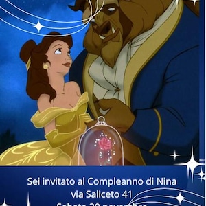 Invito Digitale, festa, la bella e la bestia, Festa di invito di compleanno, whatsapp