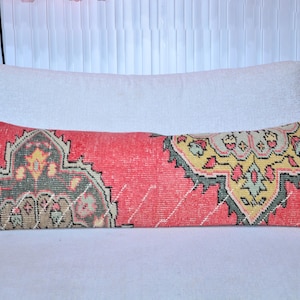 Handwoven Turkish Kilim Pillow, Turkish Carpet Pillow, Kilim Lumbar, 12x36 Pillow Cover, Decorative Throw Pillow, Boho Decor, Cushion Cover