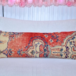 Handwoven Turkish Kilim Pillow, Turkish Carpet Pillow, Kilim Lumbar, 12x36 Pillow Cover, Decorative Throw Pillow, Boho Decor, Cushion Cover