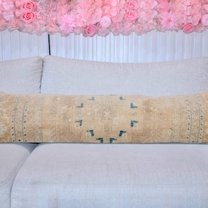 Handwoven Turkish Kilim Pillow, Turkish Carpet Pillow, Kilim Lumbar, 12x48 Pillow Cover, Decorative Throw Pillow, Boho Decor, Cushion Cover
