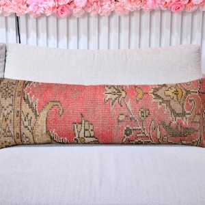 Boho lumbar pillow , long pillow , bed pillow , decorative pillow , rug pillow , anatolian pillow , unique pillow , turkish pillow rug cover