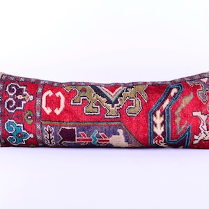Handwoven Turkish Kilim Pillow, Turkish Carpet Pillow, Kilim Lumbar, 12x36 Pillow Cover, Decorative Throw Pillow, Boho Decor, Cushion Cover
