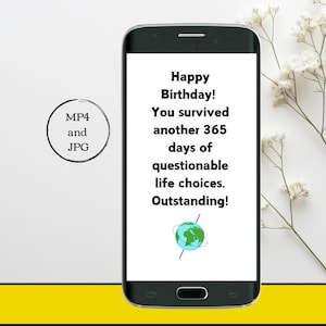 Funny Birthday E-card | Instant Download, Simple Animated Text MP4 | Digital Greeting Card for Her & Him | PLUS FREE 1 JPG Photo E-card