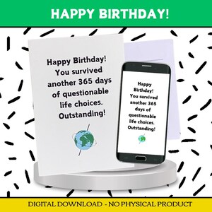Funny Printable Birthday Card | "Questionable Life Choices" | Instant Digital Download + FREE E-Card | Humorous Bday Wishes for Her or Him