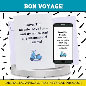 Lustige druckbare Bon Voyage Karte | "Reisehinweis: Keine internationalen Zwischenfälle"| Sofortiger digitaler Download + KOSTENLOSE E-Card | Abschiedskarte Für Sie/Ihn