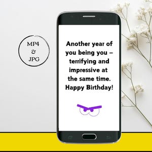 Funny Birthday E-card | Instant Download, Simple Animated Text MP4 | Digital Greeting Card for Her & Him | PLUS FREE 1 JPG Photo E-card