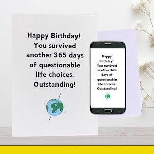 Cartão de aniversário engraçado para imprimir | "Escolhas de vida questionáveis" | Download digital instantâneo + cartão eletrônico GRÁTIS | Cartão de aniversário engraçado para ela ou para ele
