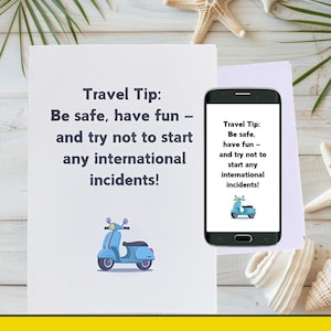 Funny Printable Bon Voyage Card | "Goodbye Travel Tips"  | Instant Digital Download + FREE E-Card | Humorous Farewell Card for Her or Him