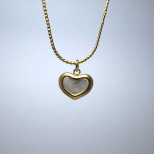 Gold Heart Necklace with Mother of Pearl Inlay, Dainty Romantic Pendant Jewelry, Minimalist Love Charm Gift for Her