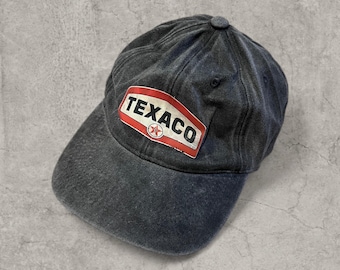 Vintage style baseball cap in black with red white texaco logo.