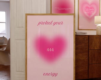 Rosa Herz Aura Print Positive Affirmation Energie Schutz 444 Engel Zahl Zitat Geschenk Print