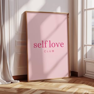 Self Love Club roze muurkunst print trendy esthetische girly poster coquette preppy girly kamer bevestiging typografie citaat print slaapkamer decor