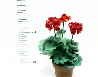 KIT 12 Geraniums, Red/Pink, Paper, miniature flower, dolls house garden, pot NOT INCLUDED