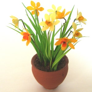 KIT jonquilles, miniatures, fleurs en papier, jardin de maison de poupées, pot NON INCLUS