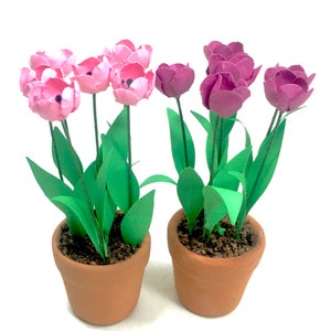 KIT 12 Mixed Pink Tulips, dolls house garden, miniature flower, 12th scale, pot NOT INCLUDED