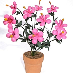 KIT Hibiskus Pink/Gelb/Rot, für Puppenhaus, Miniaturgarten, 1:12, ohne Blumentopf