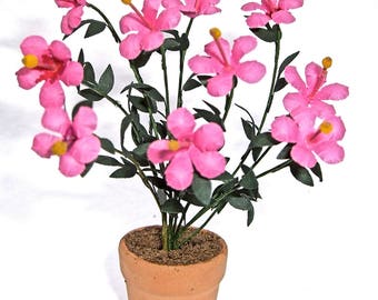 KIT fleur d'hibiscus rose/jaune/rouge, maison de poupée, jardin miniature, 1:12, pot NON INCLUS