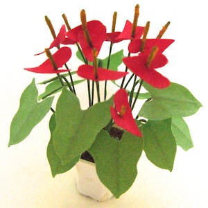 KIT, Anthurium rouge, fleur, plante, maison de poupée, jardin miniature, 1:12, pot NON INCLUS