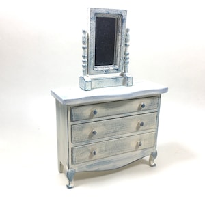 Dressing Table + mirror dolls house shabby chic 1:12  Hand painted