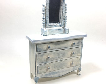 Dressing Table + mirror dolls house shabby chic 1:12  Hand painted