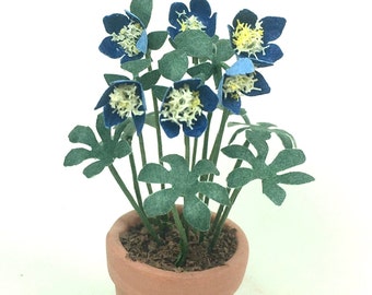 KIT Blue/Red/White Hellebores, flower, Dolls House Miniature, 12th scale,  pot NOT INCLUDED