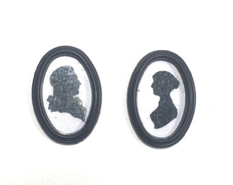 2 Victorian Silhouettes Lady & Man Handmade dolls house miniature PICTURES 12th scale