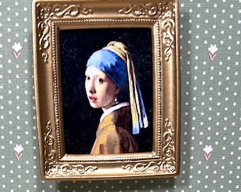 フェルメール作「真珠の耳飾りの少女」ミニチュア額入りキャンバス