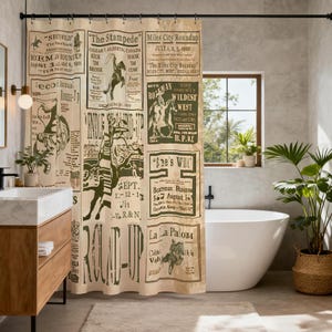 Cortina de ducha vaquera del oeste, estilo rodeo vintage, para bañera, estilo romano, impermeable, de poliéster, ideal para decoración campestre con caballos.