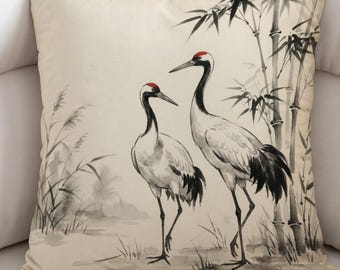 Decorative Outdoor Pillows Waterproof Pillow Cases Sofa Pillow Shell for Farmhouse Patio Bedroom Japanese Red-Crowned Cranes Print